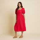 Linen Dress for Women | Calf Length | Red