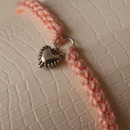 Minimal Crochet Bracelet for Women | Heart | Peach | Metal & Thread