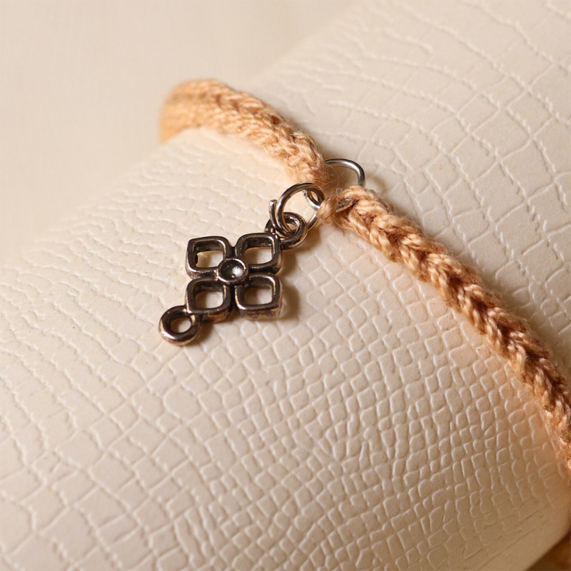 Crochet Bracelet for Women | Tribal | Beige | Metal & Thread