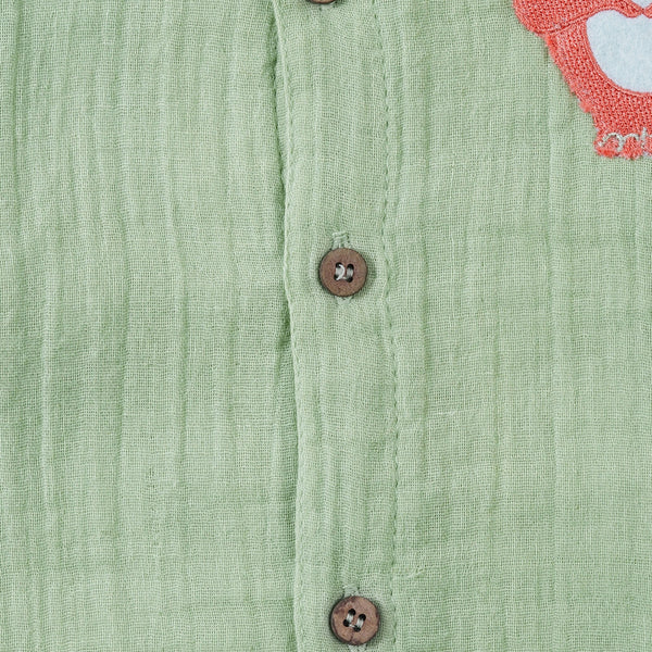 Cotton Shirt and Pants Set for Kids | Crinkle Texture | Basil Green