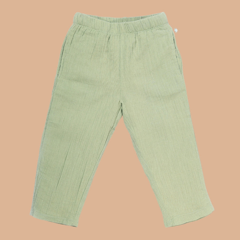 Cotton Shirt and Pants Set for Kids | Crinkle Texture | Basil Green