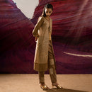 Cotton Kurta Pant with Shrug | Mud Brown & Gold