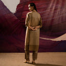 Cotton Kurta Pant with Shrug | Mud Brown & Gold