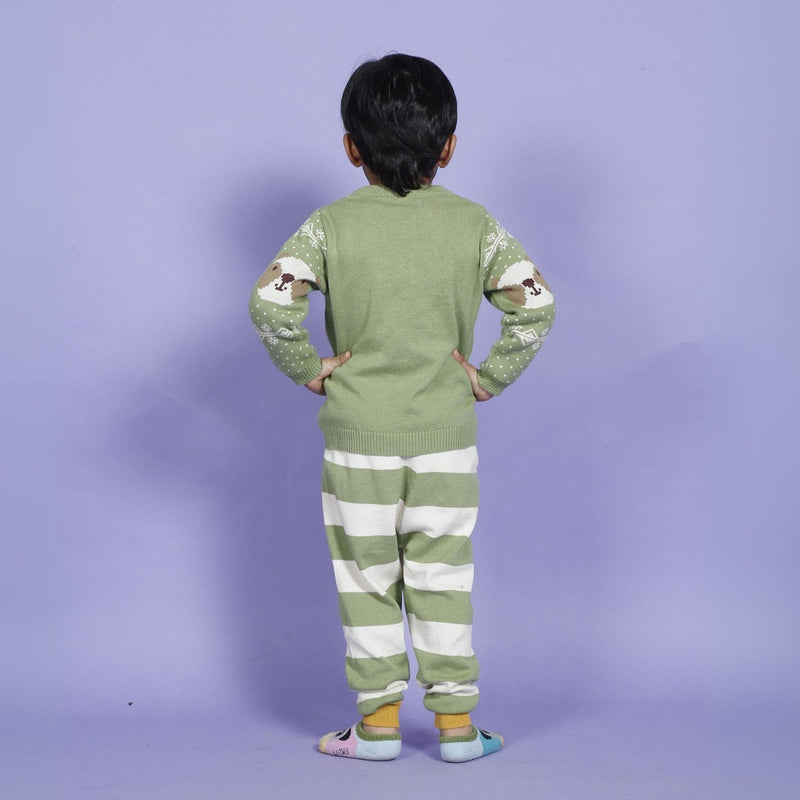 Cotton Clothing Set for Kids & Babies | Bear Design | Pistachio Green