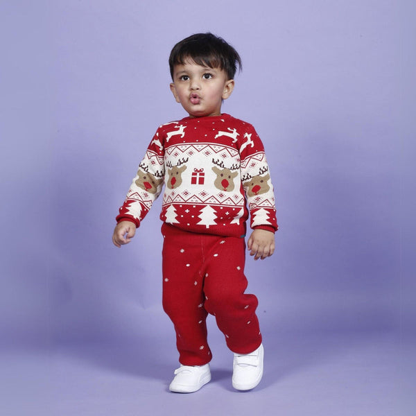 Cotton Clothing Set for Kids & Babies | Reindeer Design | Red
