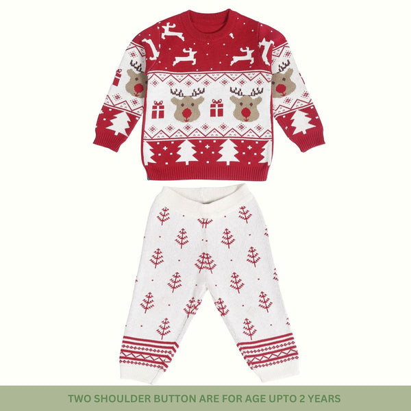 Cotton Clothing Set for Kids & Babies | Reindeer Design | Cream & Red