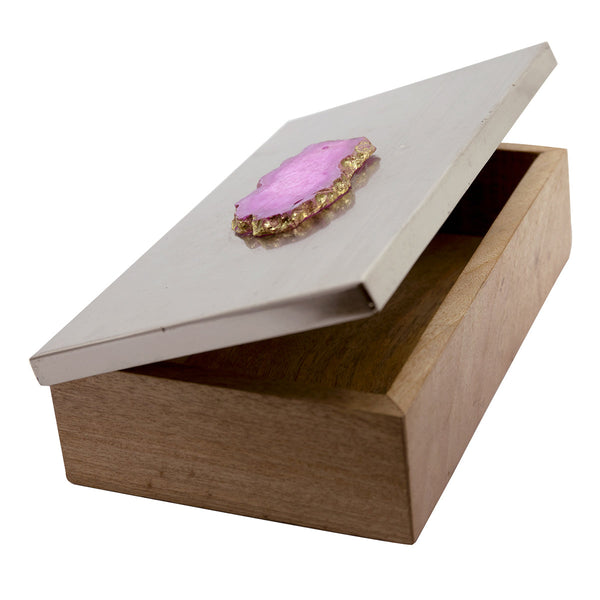 Decorative Storage Box | with Agate Top | Silver | 25 cm