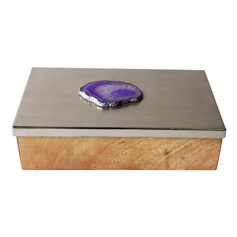 Decorative Storage Box | with Agate Top | Silver | 25 cm