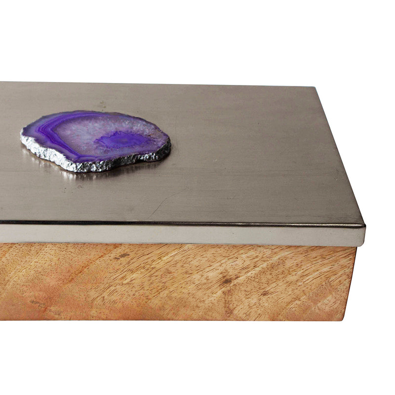 Decorative Storage Box | with Agate Top | Silver | 25 cm