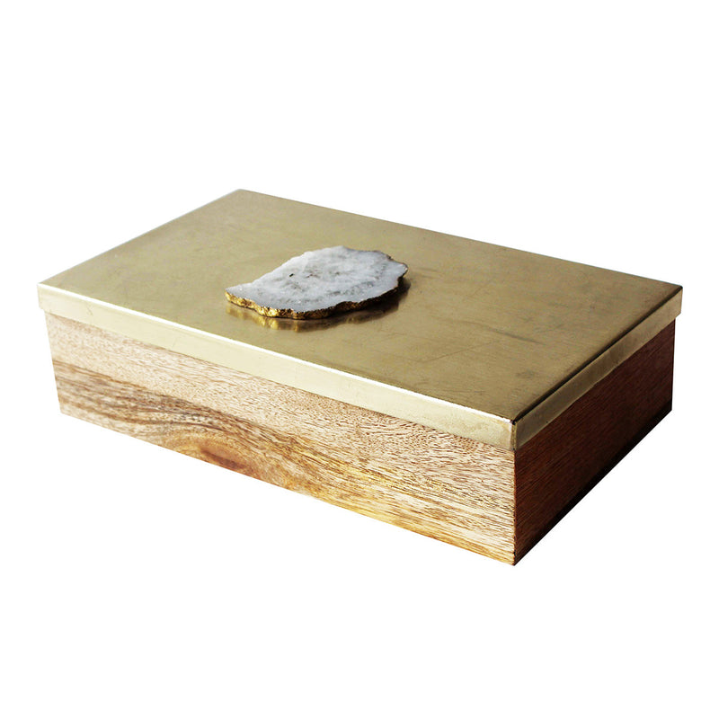 Decorative Storage Box | with Agate Top | Gold | 25 cm