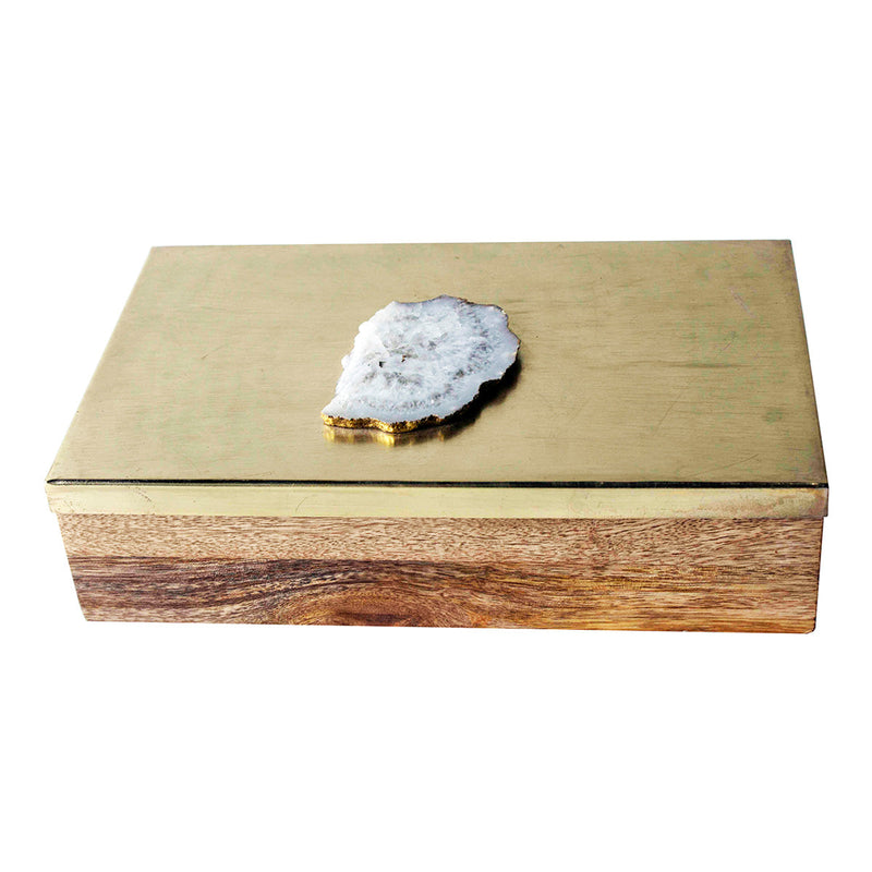 Decorative Storage Box | with Agate Top | Gold | 25 cm