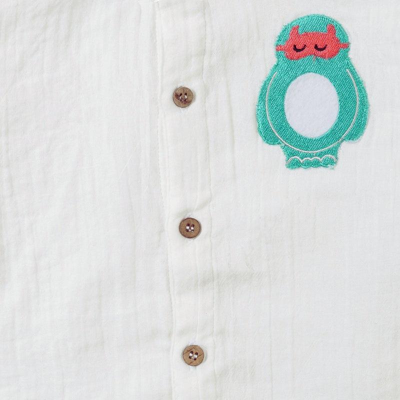 Cotton Shirt and Pants for Kids | Crinkle Texture | White & Basil Green