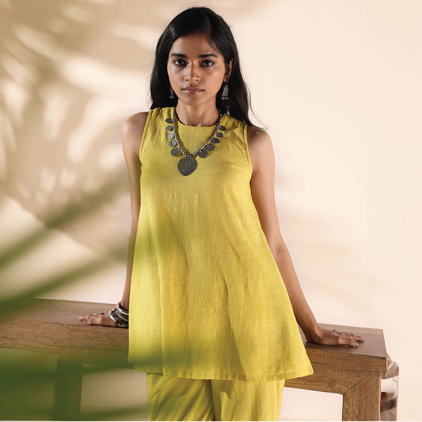 Cotton Co Ord Set for Women | Lime | Sleeveless