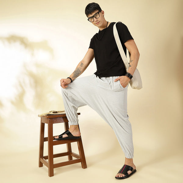 Cotton Harem Pants for Men | Melange Grey | Stripes