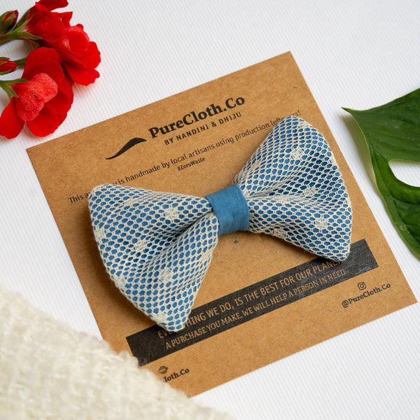 Cotton Hair Clips for Girls | Vintage Lace Bow | Blue