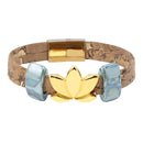 Upcycled Cork Bracelet for Women | Lotus Flower | Beige & Gold