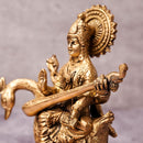 Brass Saraswati Idol | Sitting On Hans | Gold | 18 cm