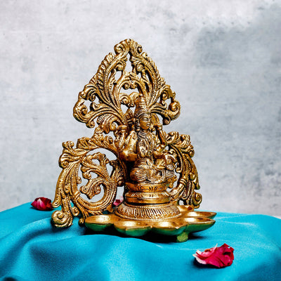 Brass Ganesh & Lakshmi Diya | Gold | 16 cm