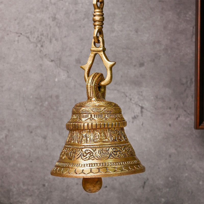 Brass Hanging Bell For Pooja | Gold | 78 cm