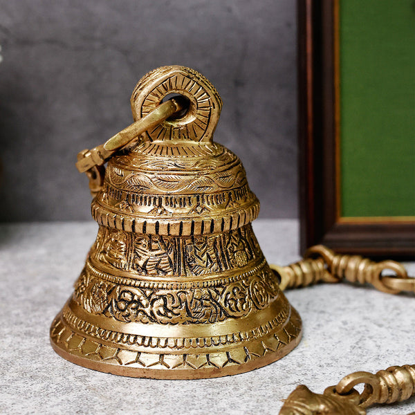 Brass Hanging Bell For Pooja | Gold | 78 cm