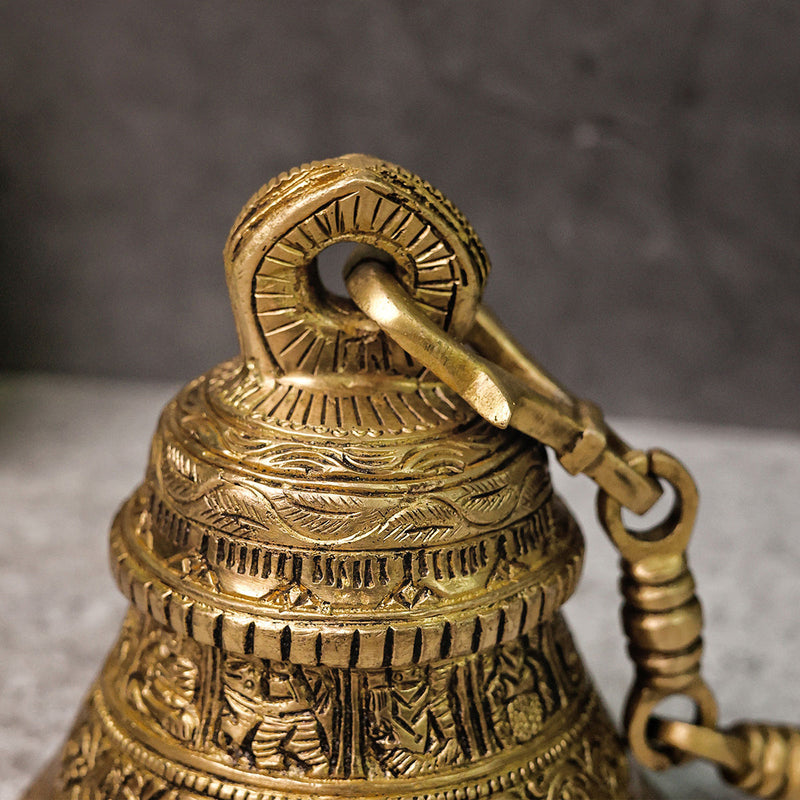 Brass Hanging Bell For Pooja | Gold | 78 cm