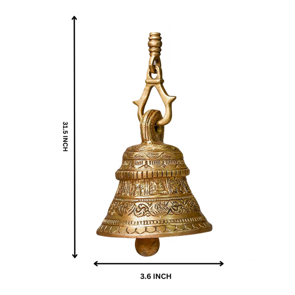 Brass Hanging Bell For Pooja | Gold | 78 cm