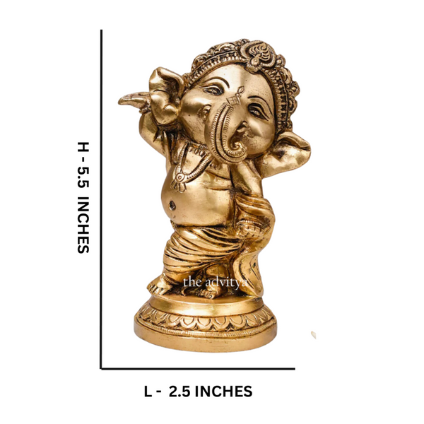 Brass Ganesh Murti | Baby Dancing Design | 14 cm