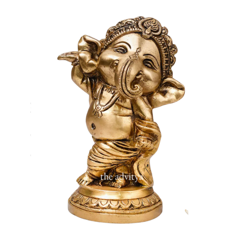 Brass Ganesh Murti | Baby Dancing Design | 14 cm