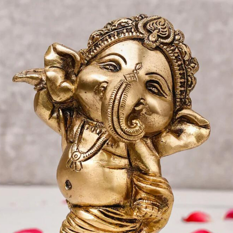 Brass Ganesh Murti | Baby Dancing Design | 14 cm