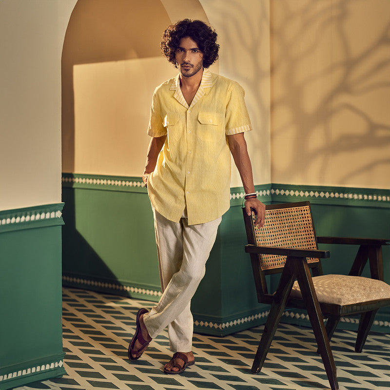 Organic Cotton Shirt for Men | Yellow | Half Sleeves