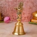 Brass Pooja Bell | Lord Krishna Design | Gold | 17 cm