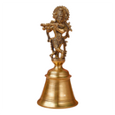 Brass Pooja Bell | Lord Krishna Design | Gold | 17 cm