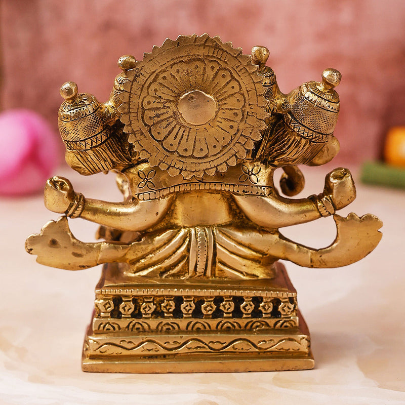 Brass Ganesh Idol | Panch Mukhi Design | 12 cm