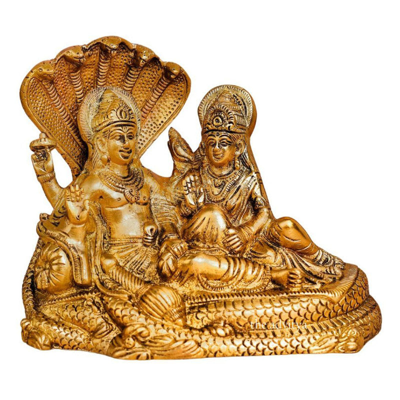 Brass Shri Vishnu Ji & Laxmi Ji Murti | Sitting On Sheshnaag Idol | Gold