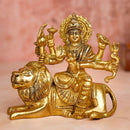 Brass Durga Sitting on Seated Lion Idol | Gold