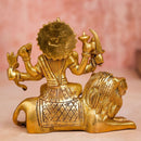 Brass Durga Sitting on Seated Lion Idol | Gold