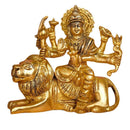 Brass Durga Sitting on Seated Lion Idol | Gold