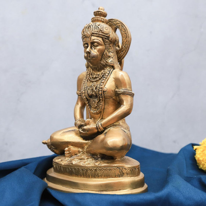 Brass Hanuman Statue | In Meditating Mudra | Gold