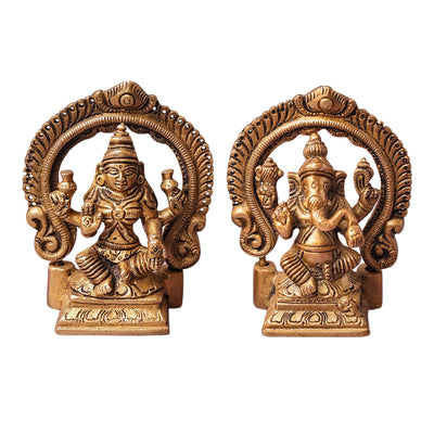 Brass Ganesh And Lakshmi Idols | Detachable Ring | Gold | 8.6 cm