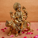 Brass Durga Idol | Sitting On Lion | Gold | 22 cm