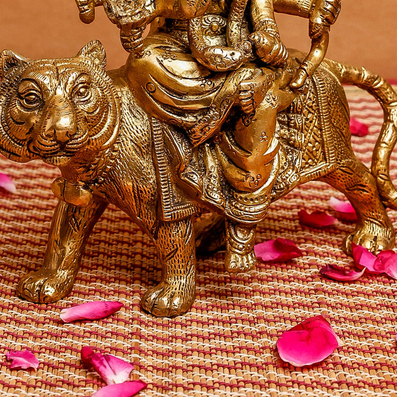 Brass Durga Idol | Sitting On Lion | Gold | 22 cm