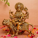 Brass Durga Idol | Sitting On Lion | Gold | 22 cm