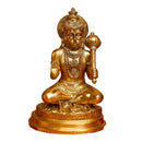 Brass Hanuman Murti Idol | Sitting Statue With Gada | Gold | 14 cm