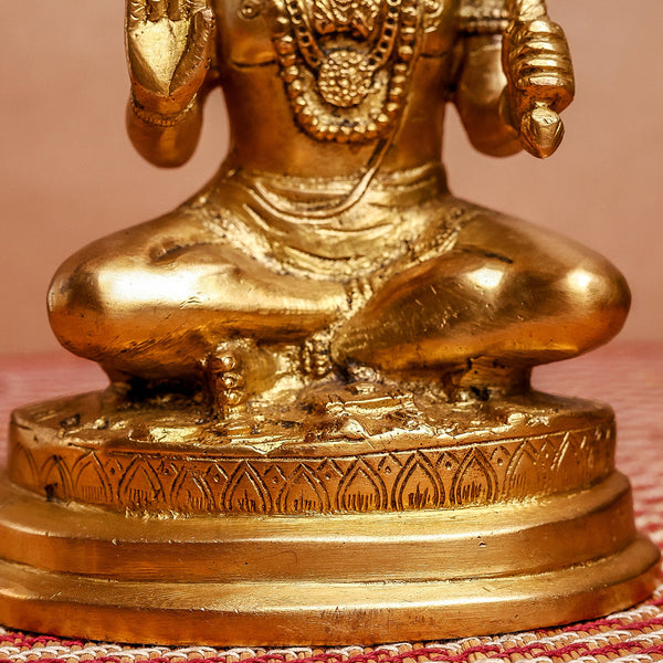 Brass Hanuman Murti Idol | Sitting Statue With Gada | Gold | 14 cm