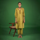 Organic Cotton Kaftan Set for Women | Embellished with Croatia Laces | Lime