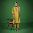 Organic Cotton Kaftan Set for Women | Embellished with Croatia Laces | Lime