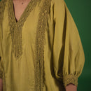 Organic Cotton Kaftan Set for Women | Embellished with Croatia Laces | Lime