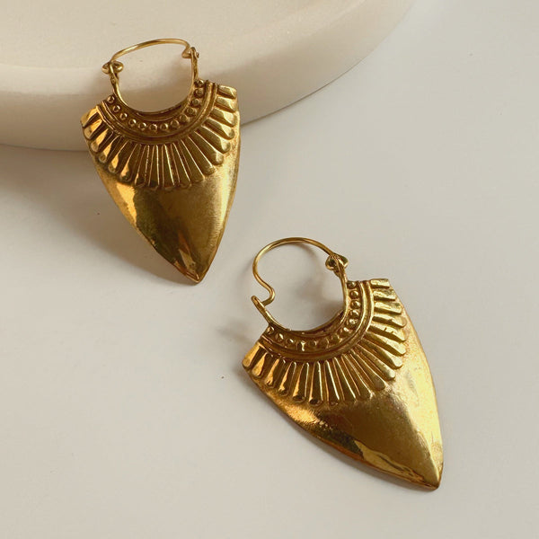 Dangler Earrings for Women | Nefertiti Brass Earrings | Gold Tone