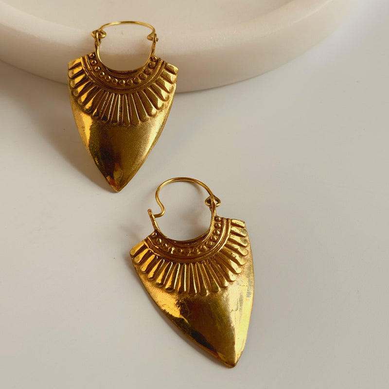 Dangler Earrings for Women | Nefertiti Brass Earrings | Gold Tone