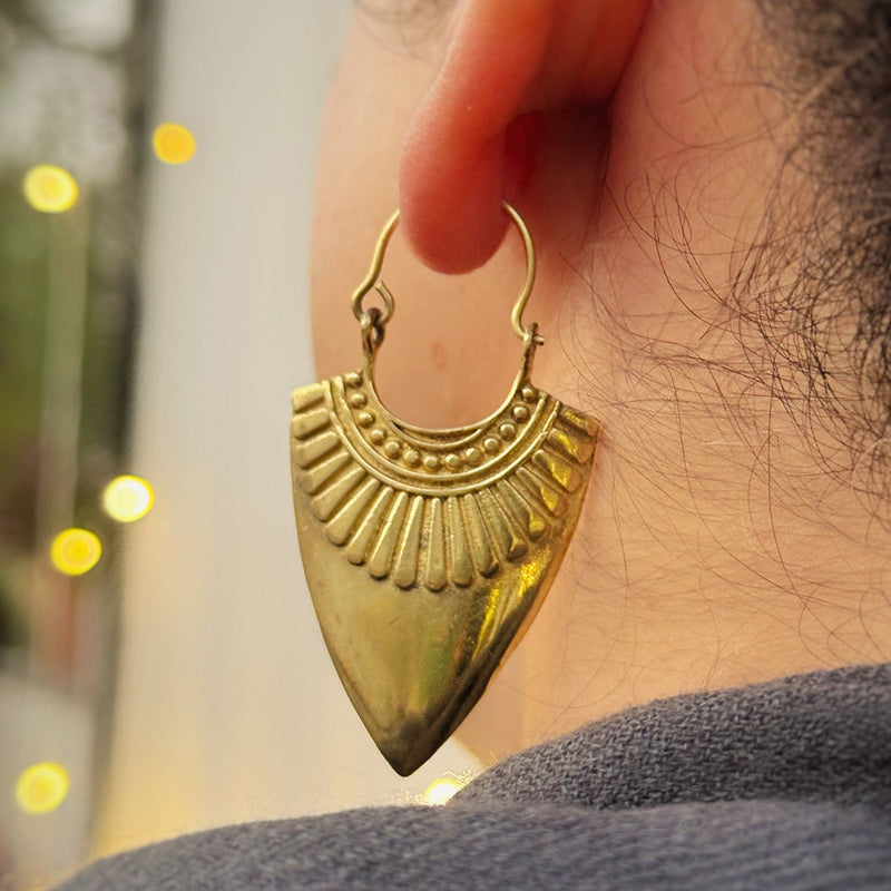 Dangler Earrings for Women | Nefertiti Brass Earrings | Gold Tone